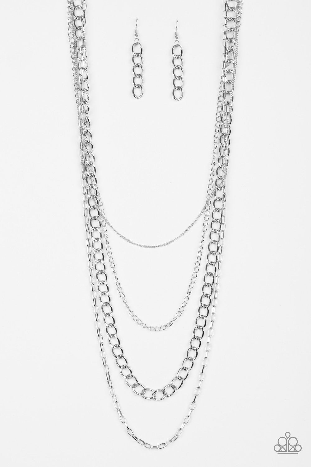 Metro Metal Silver Chain Necklace - Paparazzi Accessories - free matching earrings -CarasShop.com - Paparazzi Jewelry by Cara Jewels