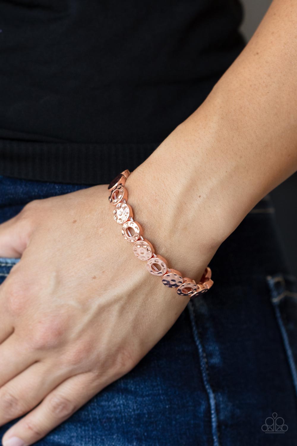 Metro Metalsmith Copper Bracelet - Paparazzi Accessories- on model - CarasShop.com - Paparazzi Jewelry by Cara Jewels