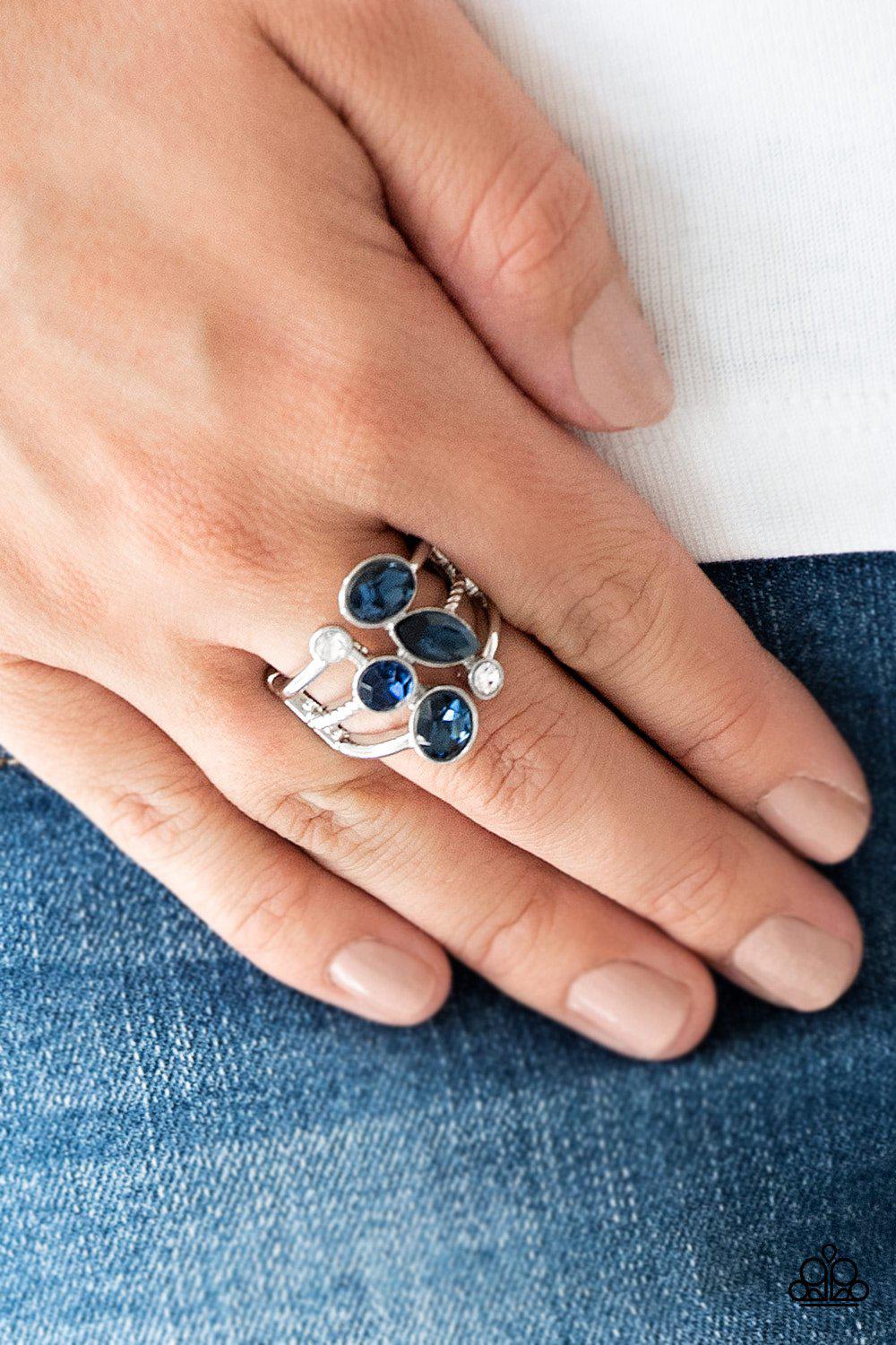 Metro Mingle Silver and Blue Gem Ring - Paparazzi Accessories- lightbox - CarasShop.com - Paparazzi Jewelry by Cara Jewels