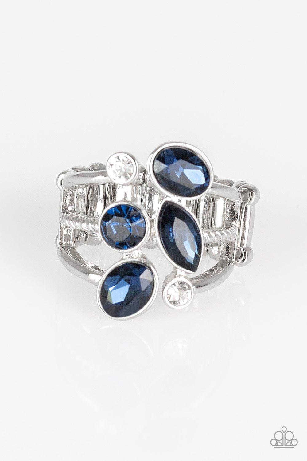 Metro Mingle Silver and Blue Gem Ring - Paparazzi Accessories- on model - CarasShop.com - Paparazzi Jewelry by Cara Jewels
