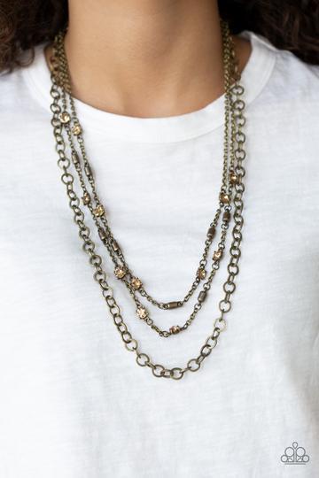 Metro Mixer Brass Necklace - Paparazzi Accessories- lightbox - CarasShop.com - Paparazzi Jewelry by Cara Jewels