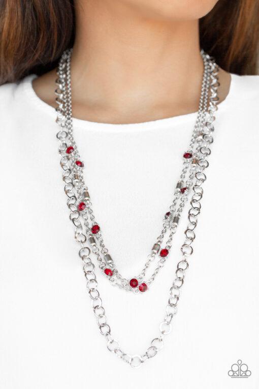 Metro Mixer Red Necklace - Paparazzi Accessories- lightbox - CarasShop.com - Paparazzi Jewelry by Cara Jewels