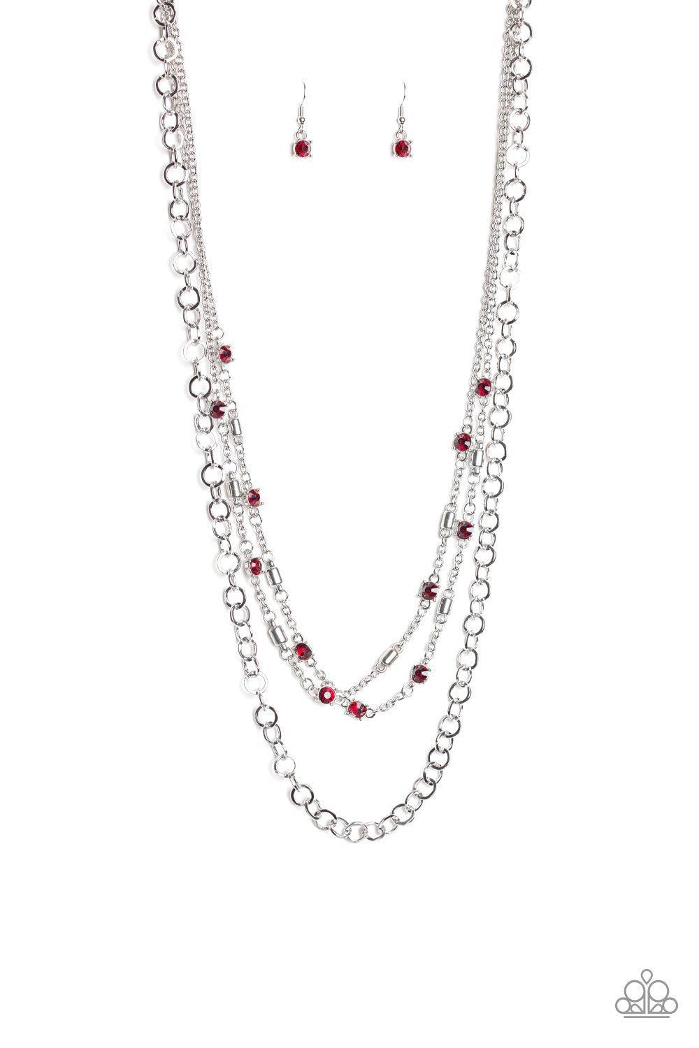 Metro Mixer Red Necklace - Paparazzi Accessories- on model - CarasShop.com - Paparazzi Jewelry by Cara Jewels