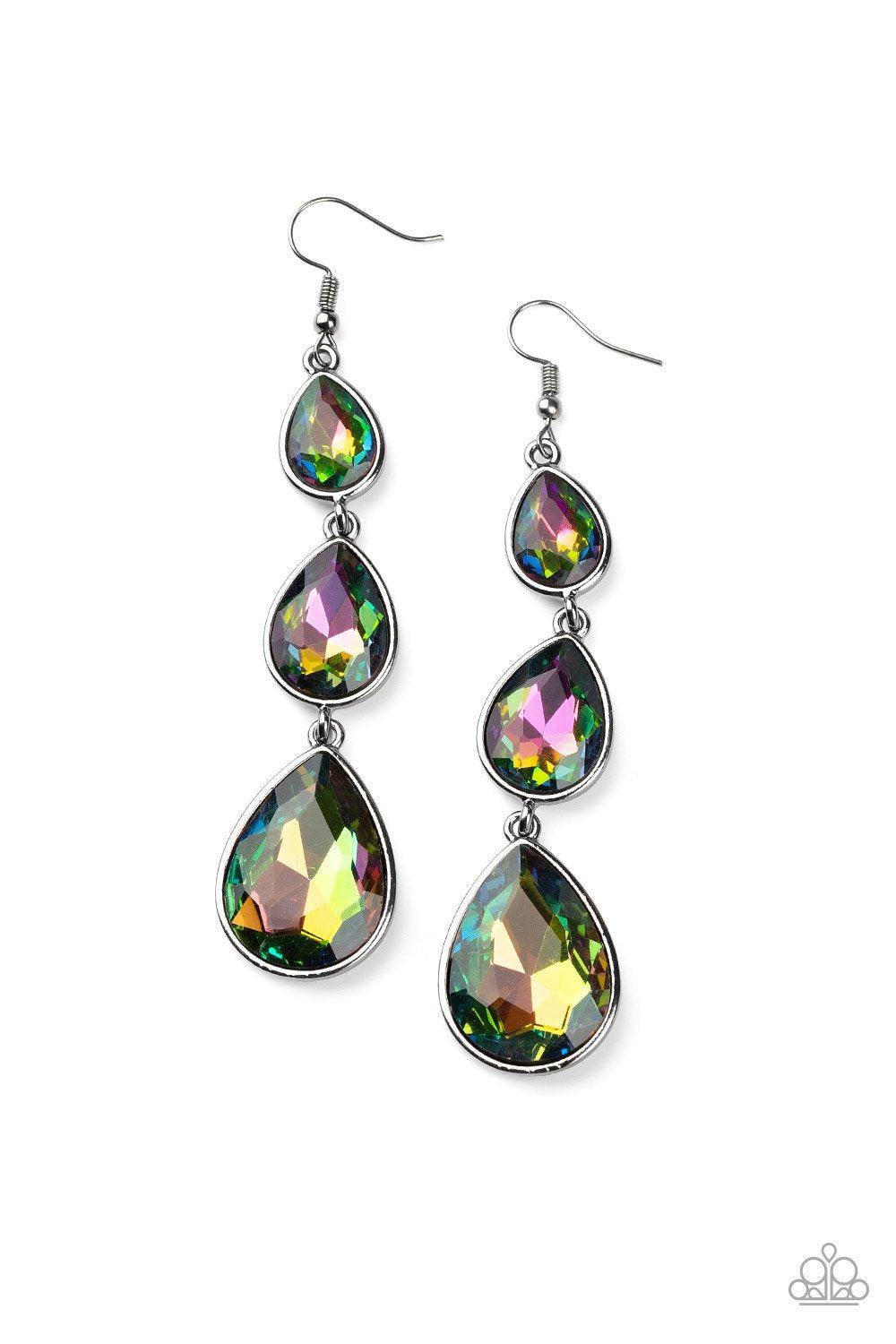 Metro Momentum Multi Oil Spill Rhinestone Earrings - Paparazzi Accessories- lightbox - CarasShop.com - Paparazzi Jewelry by Cara Jewels