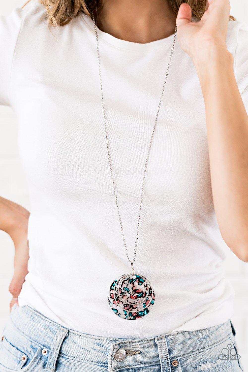 Metro Mosaic Multi-color Blue and Pink Acrylic Pendant Necklace - Paparazzi Accessories- lightbox - CarasShop.com - Paparazzi Jewelry by Cara Jewels