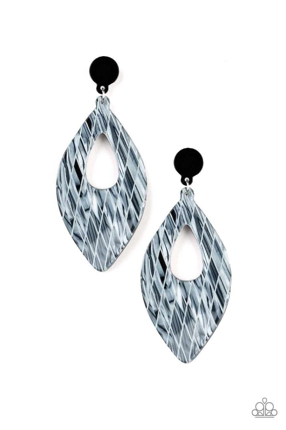 Metro Retrospect White and Black Marble print Acrylic Earrings - Paparazzi Accessories- lightbox - CarasShop.com - Paparazzi Jewelry by Cara Jewels