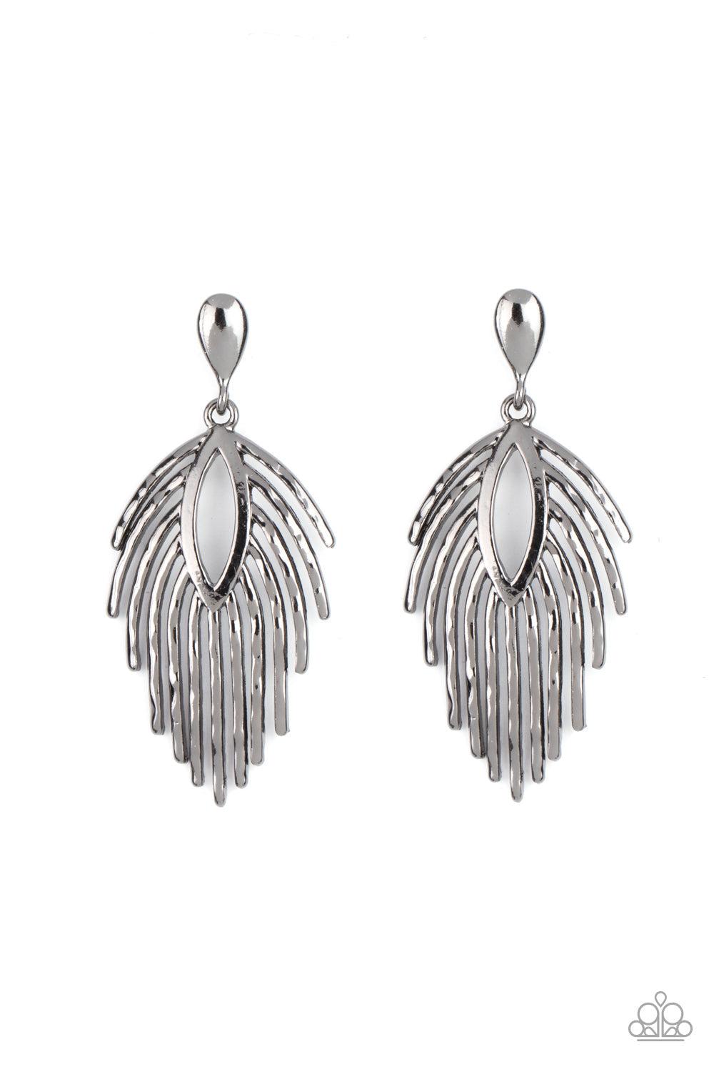 Metro Safari Gunmetal Black Earrings - Paparazzi Accessories- lightbox - CarasShop.com - Paparazzi Jewelry by Cara Jewels