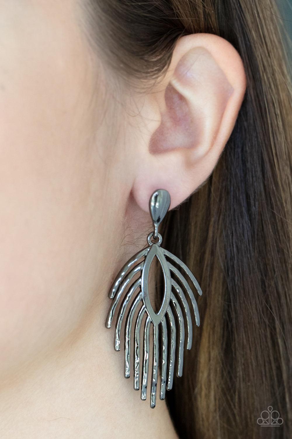 Metro Safari Gunmetal Black Earrings - Paparazzi Accessories- lightbox - CarasShop.com - Paparazzi Jewelry by Cara Jewels