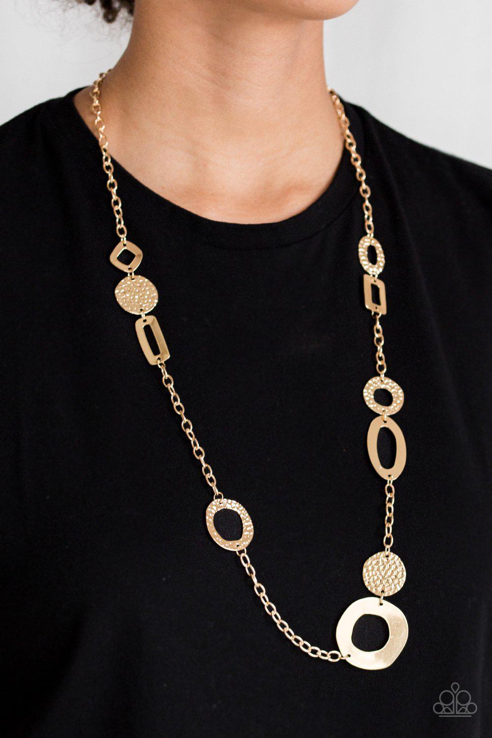 Metro Scene Gold Necklace - Paparazzi Accessories- on model - CarasShop.com - Paparazzi Jewelry by Cara Jewels