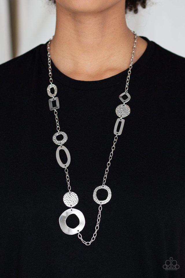 Metro Scene Silver Necklace - Paparazzi Accessories- on model - CarasShop.com - Paparazzi Jewelry by Cara Jewels