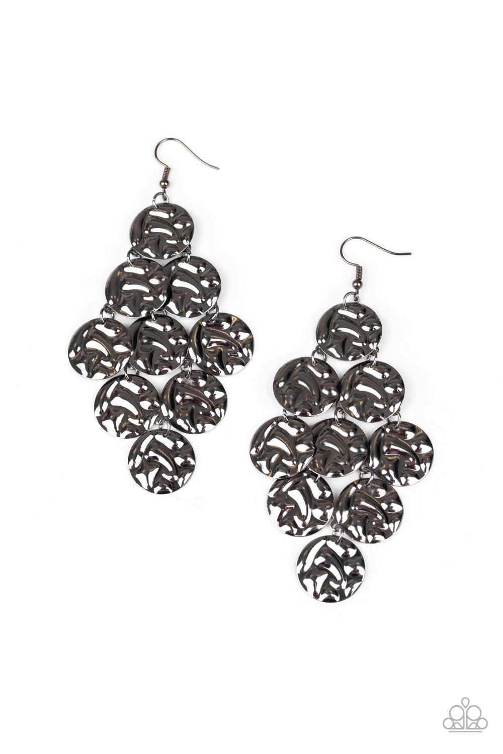 Metro Trend Black Gunmetal Cascading Disc Earrings - Paparazzi Accessories- lightbox - CarasShop.com - Paparazzi Jewelry by Cara Jewels