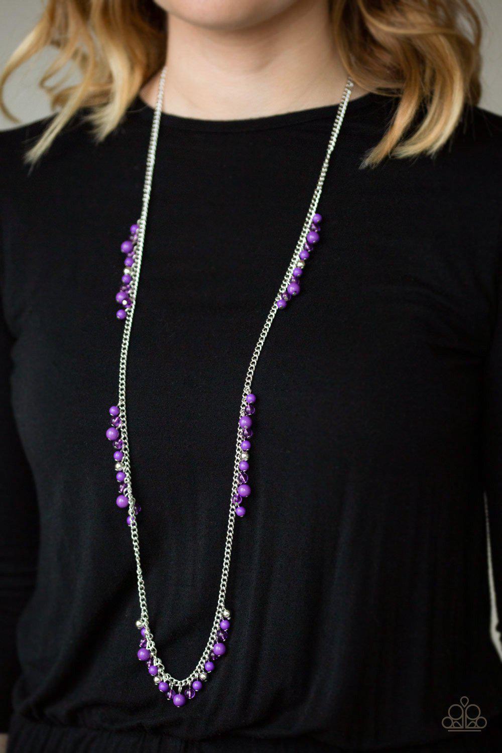 Miami Mojito Purple and Silver Necklace - Paparazzi Accessories- on model - CarasShop.com - Paparazzi Jewelry by Cara Jewels