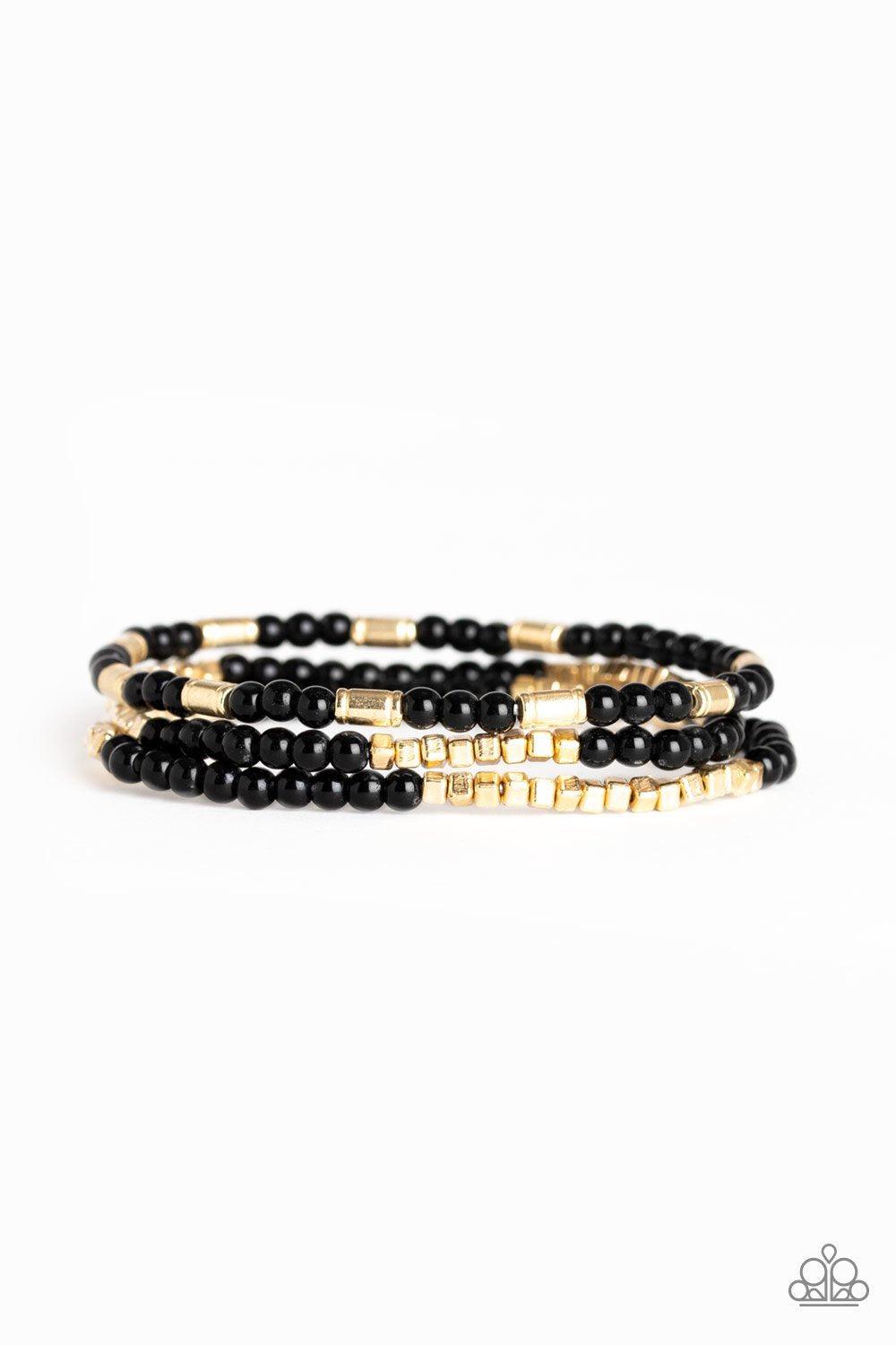 Micro Beading Black and Gold Bracelet Set- Paparazzi Accessories- lightbox - CarasShop.com - Paparazzi Jewelry by Cara Jewels