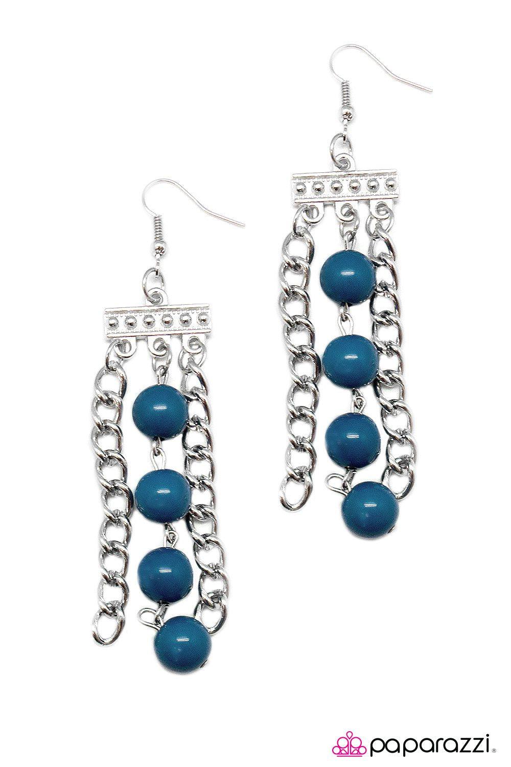 Middle Ground Blue Earrings - Paparazzi Accessories- on model - CarasShop.com - Paparazzi Jewelry by Cara Jewels