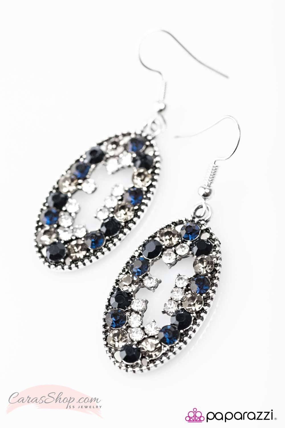 Midnight Mosaic Blue Gem Earrings - Paparazzi Accessories- on model - CarasShop.com - Paparazzi Jewelry by Cara Jewels