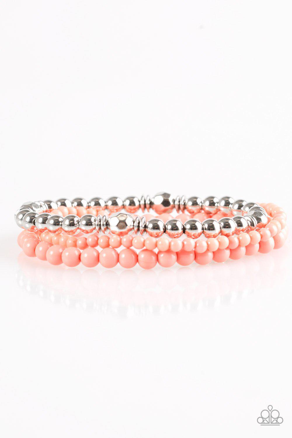 Midsummer Marvel Coral and Silver Bracelet Set - Paparazzi Accessories- lightbox - CarasShop.com - Paparazzi Jewelry by Cara Jewels