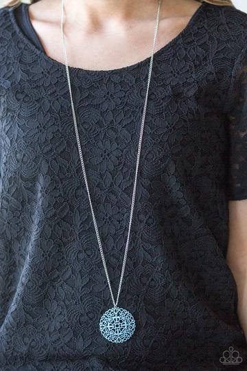 Midsummer Musical Blue Necklace - Paparazzi Accessories- on model - CarasShop.com - Paparazzi Jewelry by Cara Jewels