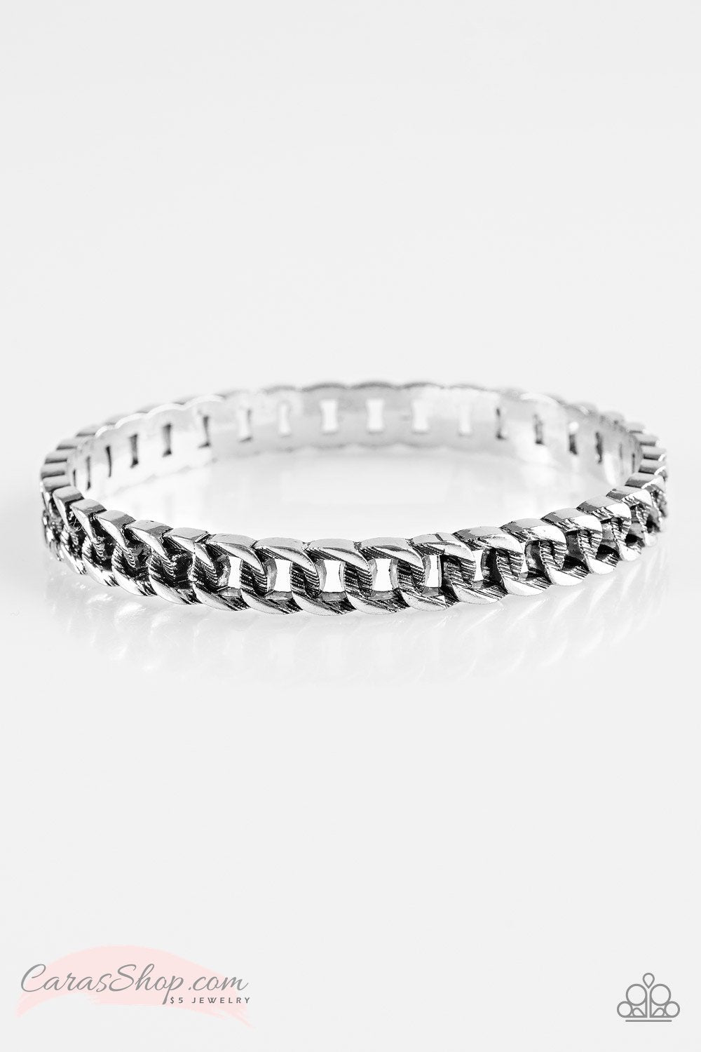 Might and CHAIN - Silver Bangle Bracelet - Paparazzi Accessories- lightbox - CarasShop.com - Paparazzi Jewelry by Cara Jewels