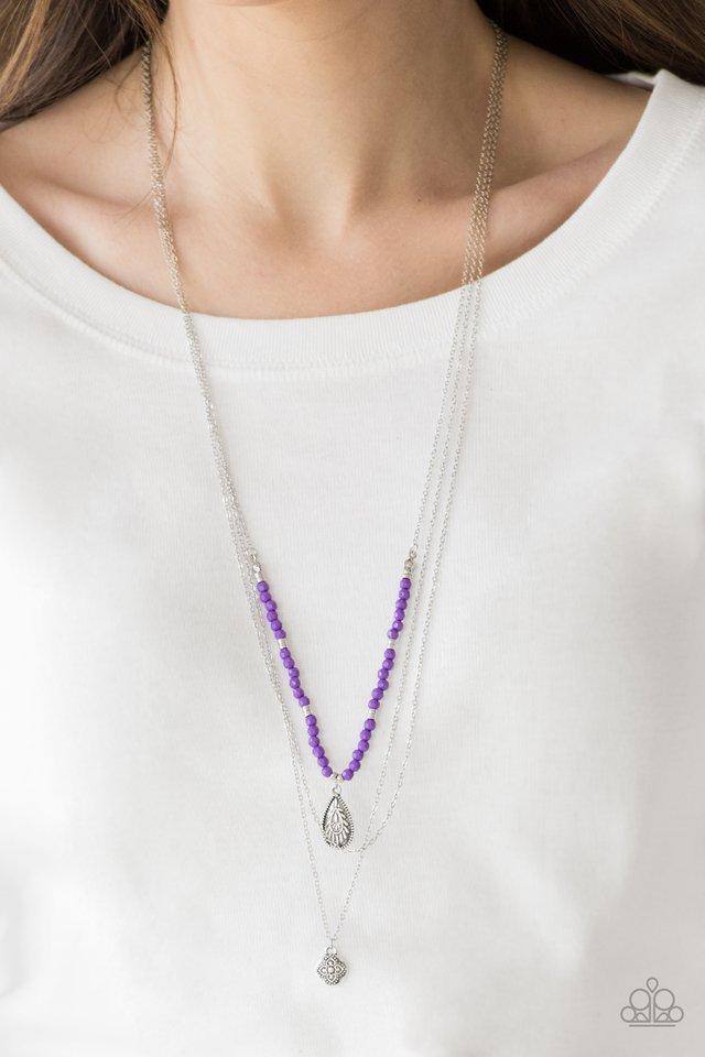 Mild Wild Purple and Silver Necklace - Paparazzi Accessories- on model - CarasShop.com - Paparazzi Jewelry by Cara Jewels