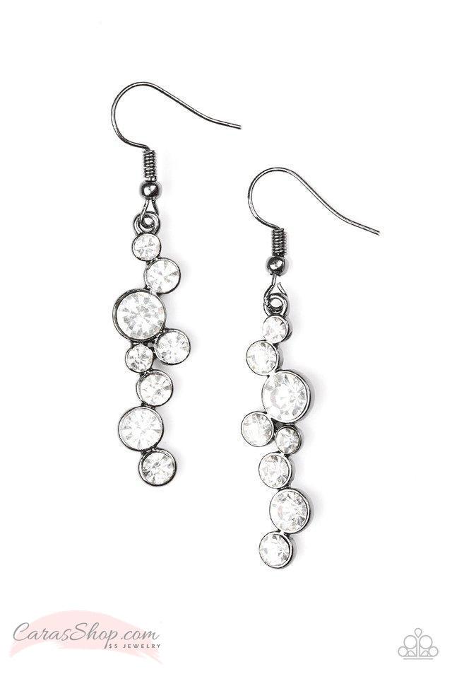 Milky Way Magnificence - Gunmetal and White Rhinestone Earrings - Paparazzi Accessories- lightbox - CarasShop.com - Paparazzi Jewelry by Cara Jewels