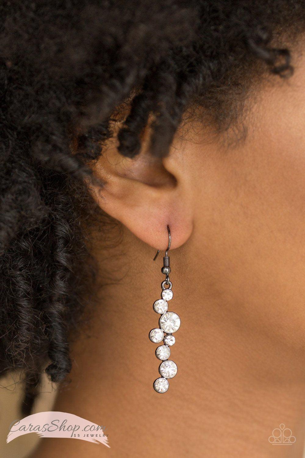 Milky Way Magnificence - Gunmetal and White Rhinestone Earrings - Paparazzi Accessories- on model - CarasShop.com - Paparazzi Jewelry by Cara Jewels