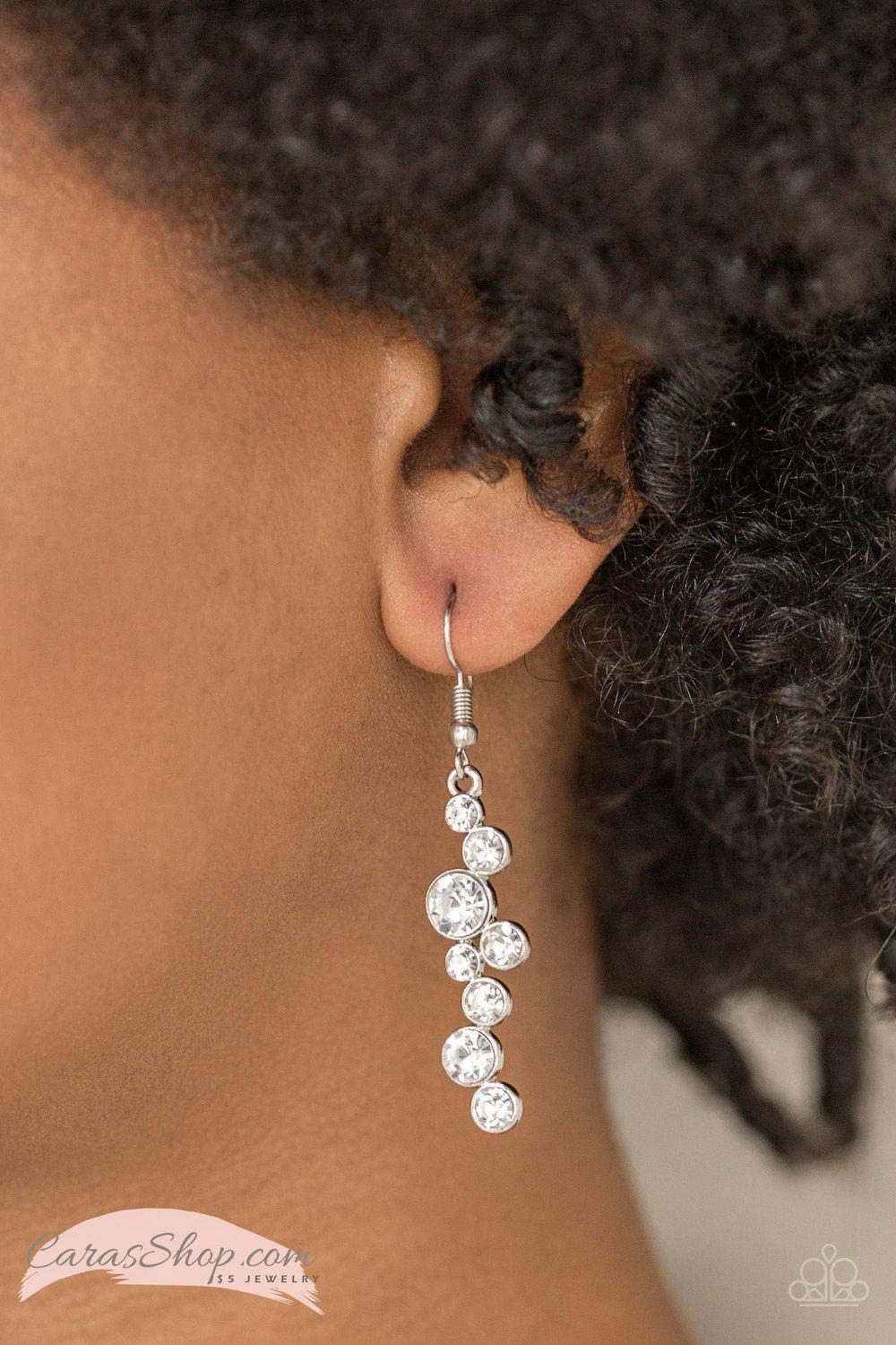 Milky Way Magnificence - White Rhinestone Earrings - Paparazzi Accessories- lightbox - CarasShop.com - Paparazzi Jewelry by Cara Jewels