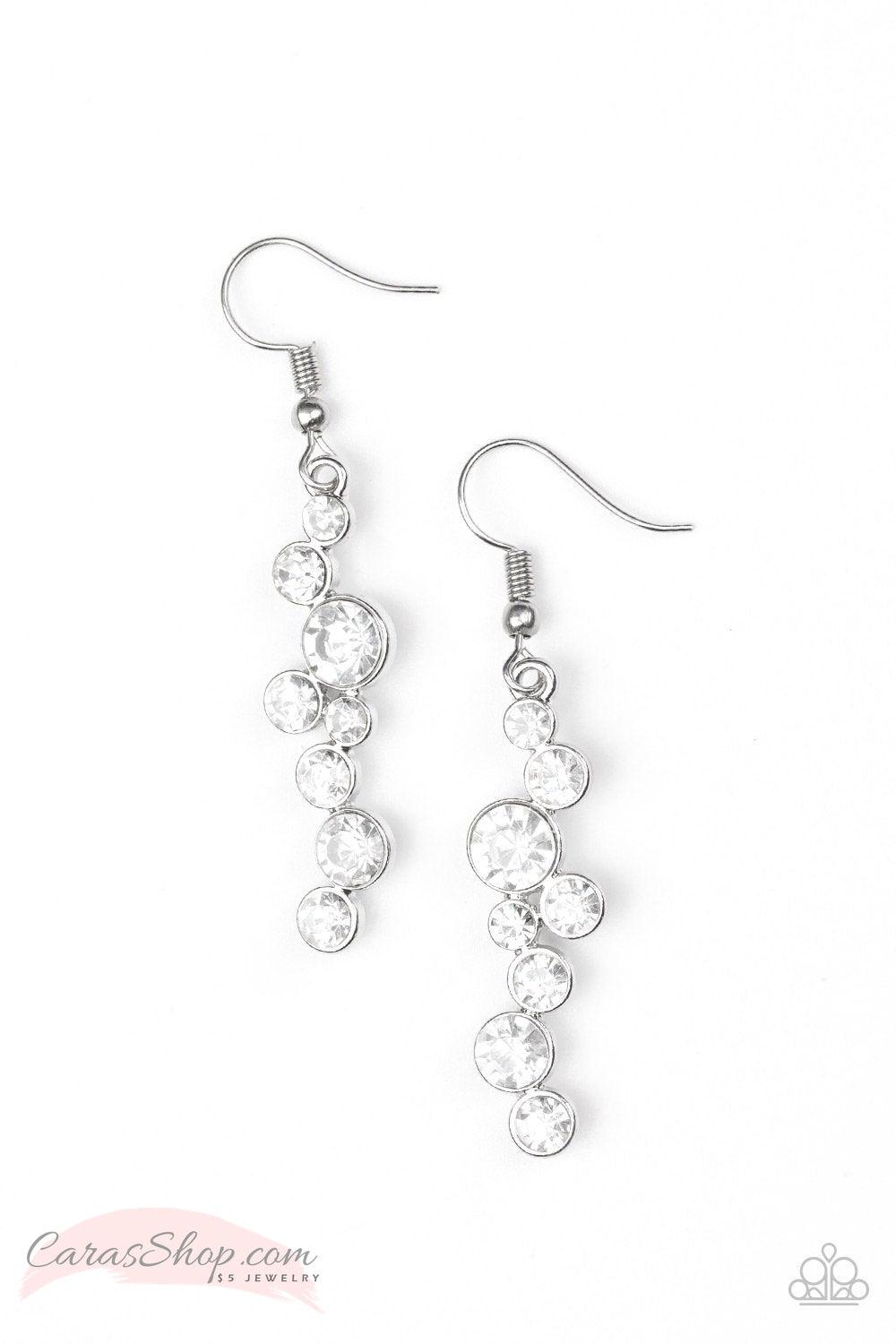 Milky Way Magnificence - White Rhinestone Earrings - Paparazzi Accessories- lightbox - CarasShop.com - Paparazzi Jewelry by Cara Jewels