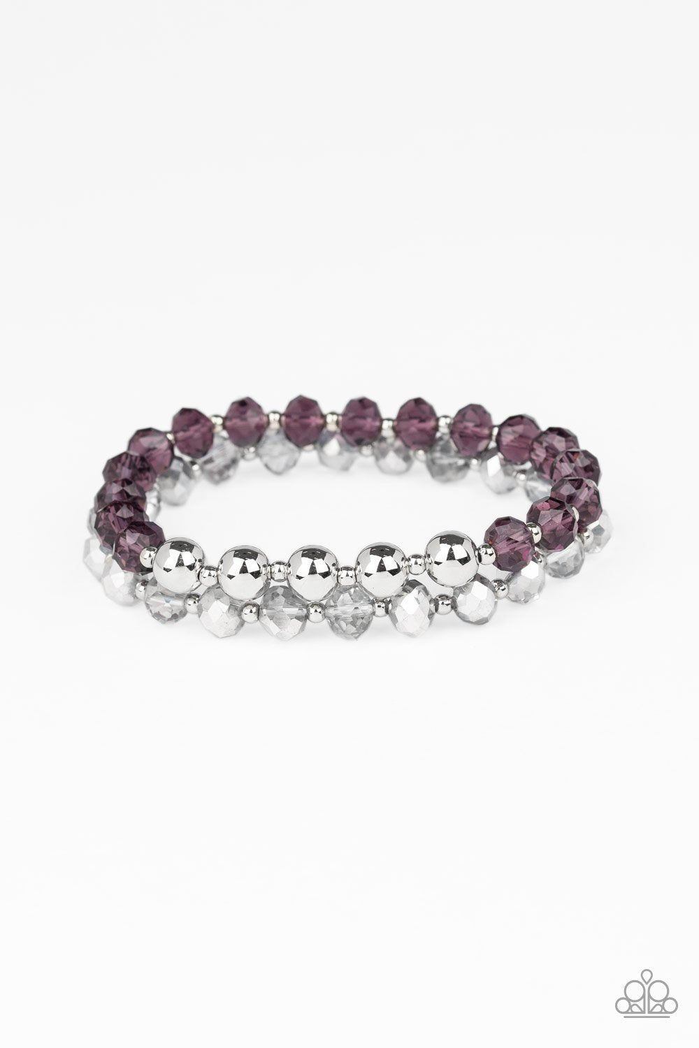 Millennial Grandeur Purple and Silver Stretch Bracelet Set - Paparazzi Accessories- lightbox - CarasShop.com - Paparazzi Jewelry by Cara Jewels