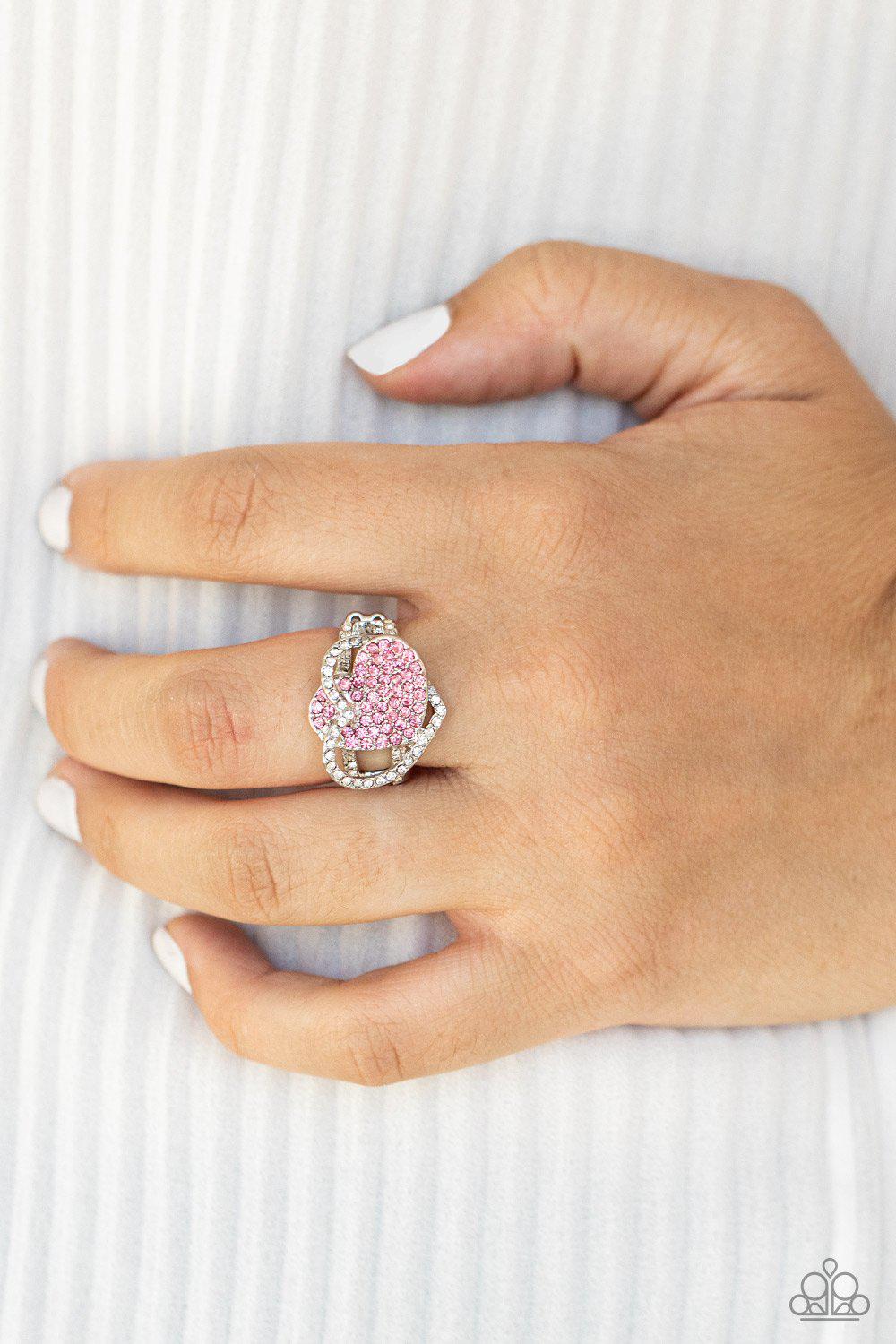 Million Dollar Matchmaker Pink Rhinestone Heart Ring - Paparazzi Accessories- lightbox - CarasShop.com - Paparazzi Jewelry by Cara Jewels