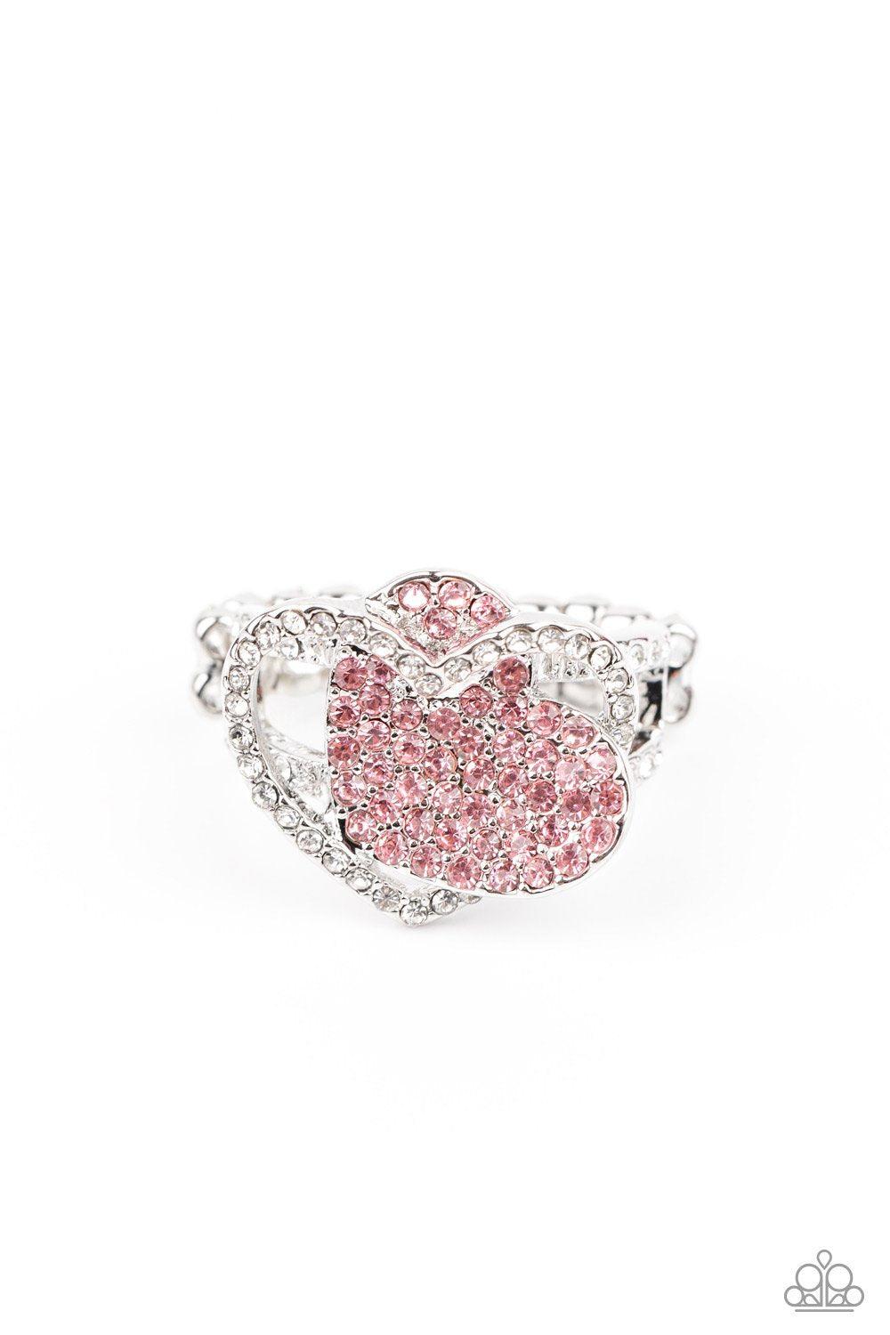 Million Dollar Matchmaker Pink Rhinestone Heart Ring - Paparazzi Accessories- on model - CarasShop.com - Paparazzi Jewelry by Cara Jewels