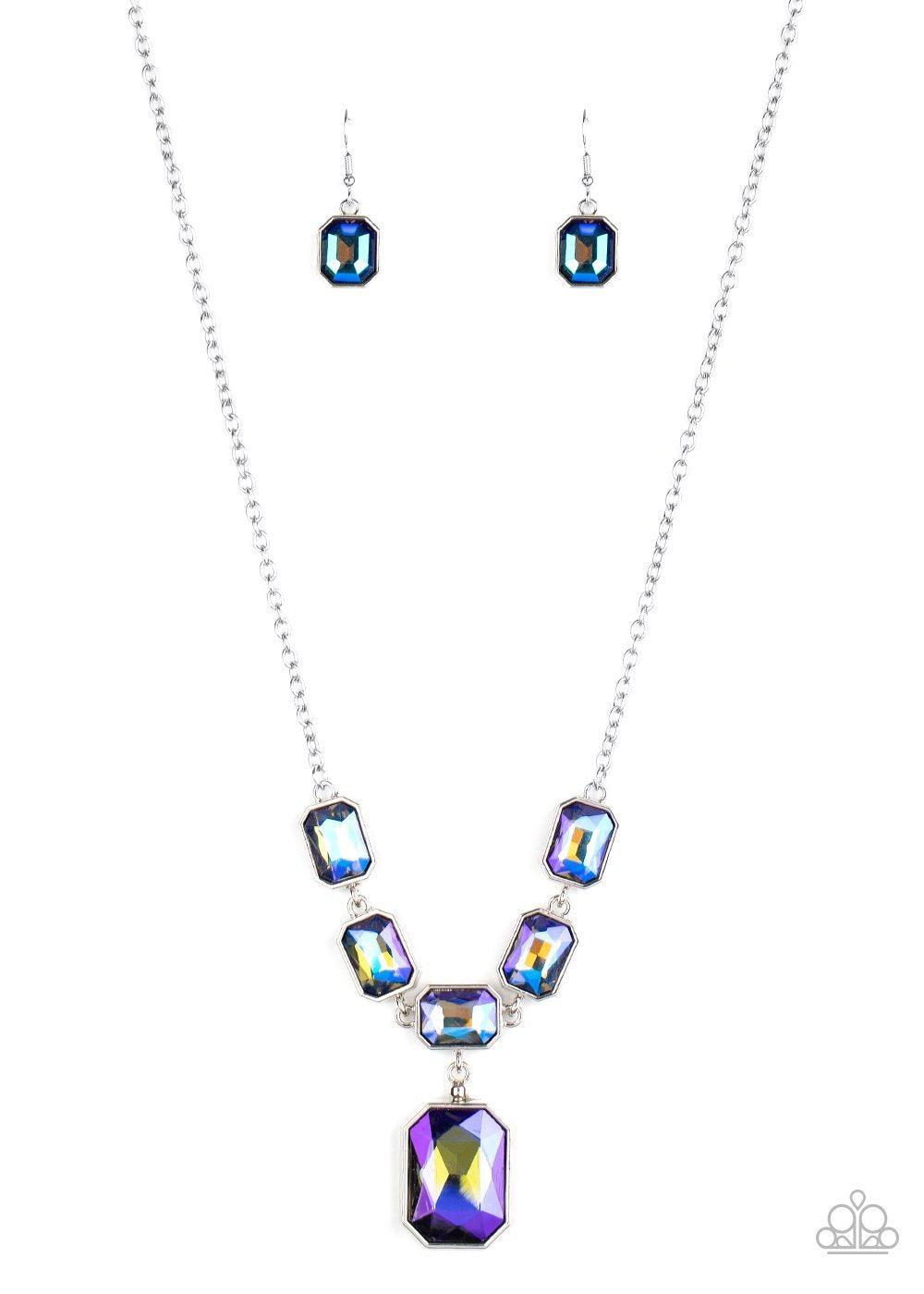 Million Dollar Moment Multi Iridescent Blue Rhinestone Necklace - Paparazzi Accessories- lightbox - CarasShop.com - Paparazzi Jewelry by Cara Jewels