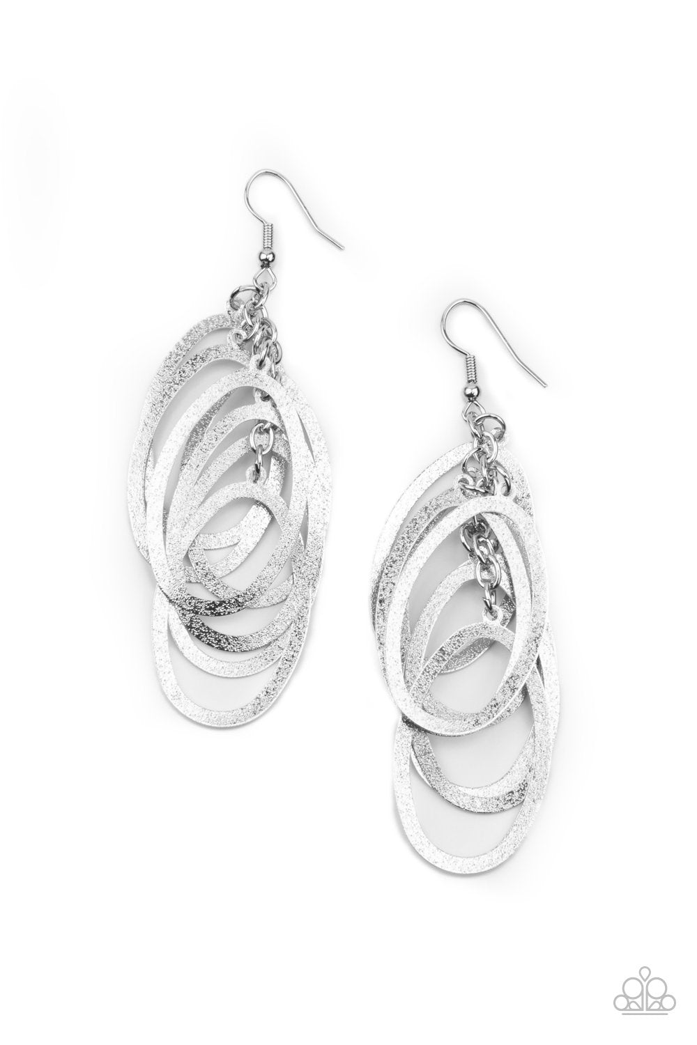 Mind OVAL Matter Silver Cascading Oval Earrings - Paparazzi Accessories- lightbox - CarasShop.com - Paparazzi Jewelry by Cara Jewels