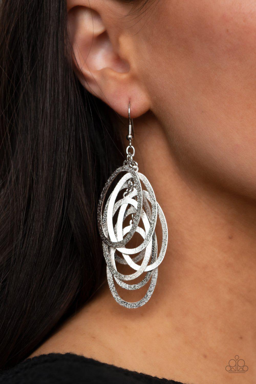 Mind OVAL Matter Silver Cascading Oval Earrings - Paparazzi Accessories- lightbox - CarasShop.com - Paparazzi Jewelry by Cara Jewels