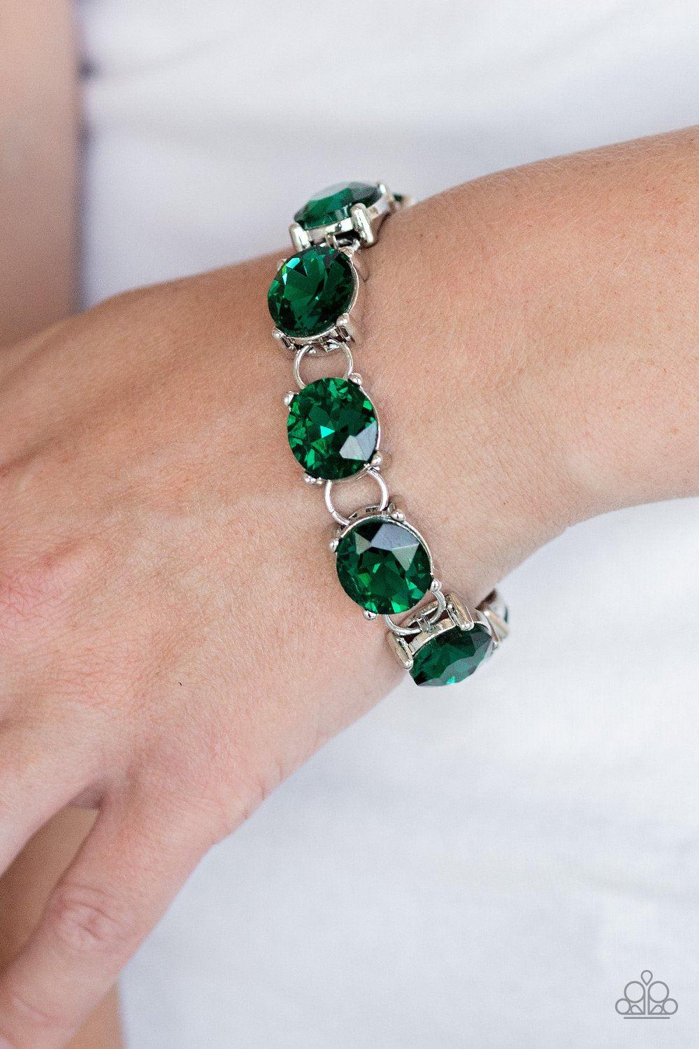 Mind Your Manners Green Rhinestone Bracelet - Paparazzi Accessories- lightbox - CarasShop.com - Paparazzi Jewelry by Cara Jewels
