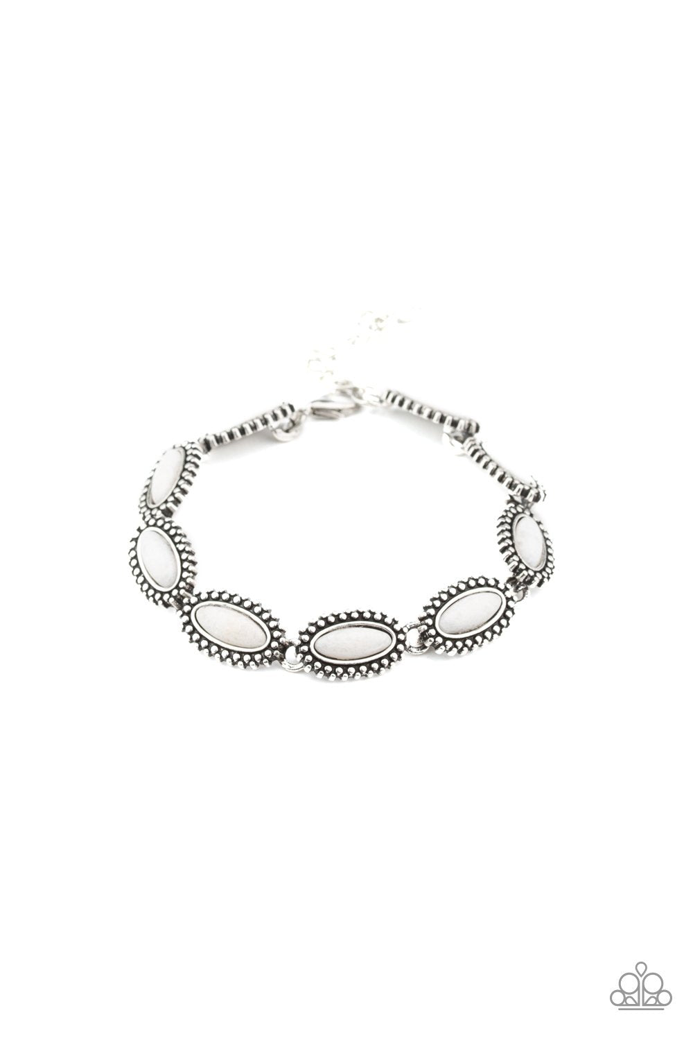 Mineral Magic White Stone and Silver Bracelet - Paparazzi Accessories- on model - CarasShop.com - Paparazzi Jewelry by Cara Jewels