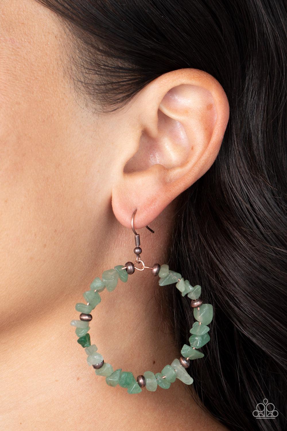 Mineral Mantra Green Jade Stone Earrings - Paparazzi Accessories- on model - CarasShop.com - Paparazzi Jewelry by Cara Jewels