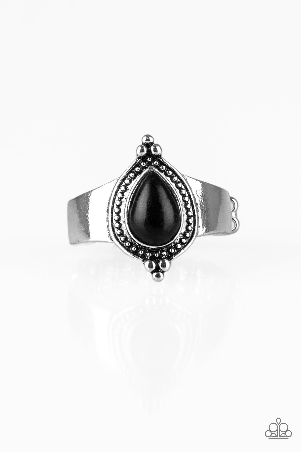 Mineral Minimalist Black Stone and Silver Ring - Paparazzi Accessories- lightbox - CarasShop.com - Paparazzi Jewelry by Cara Jewels