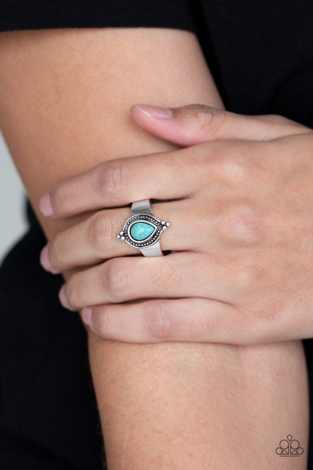 Mineral Minimalist Turquoise Blue and Silver Ring - Paparazzi Accessories- lightbox - CarasShop.com - Paparazzi Jewelry by Cara Jewels
