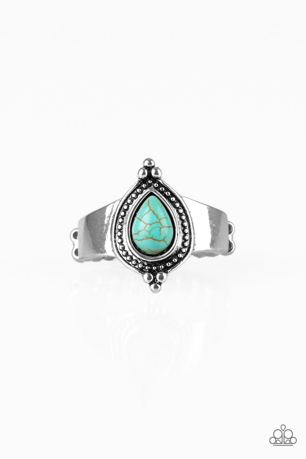 Mineral Minimalist Turquoise Blue and Silver Ring - Paparazzi Accessories- on model - CarasShop.com - Paparazzi Jewelry by Cara Jewels