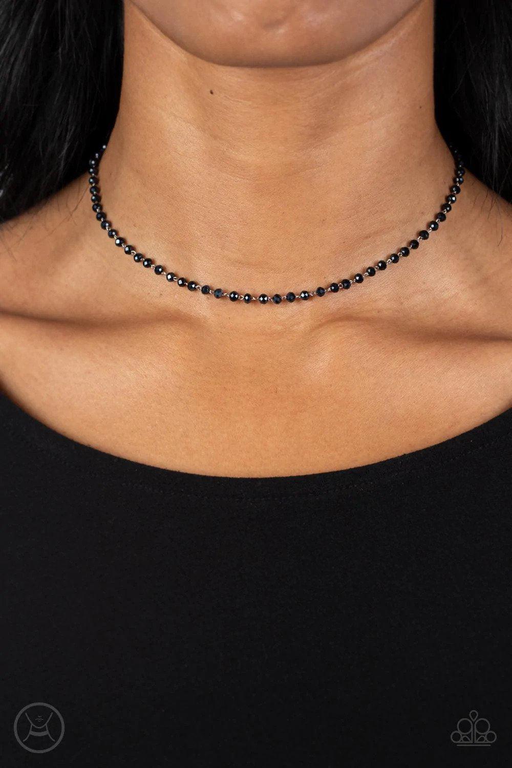 Mini MVP Blue Necklace - Paparazzi Accessories- on model - CarasShop.com - Paparazzi Jewelry by Cara Jewels