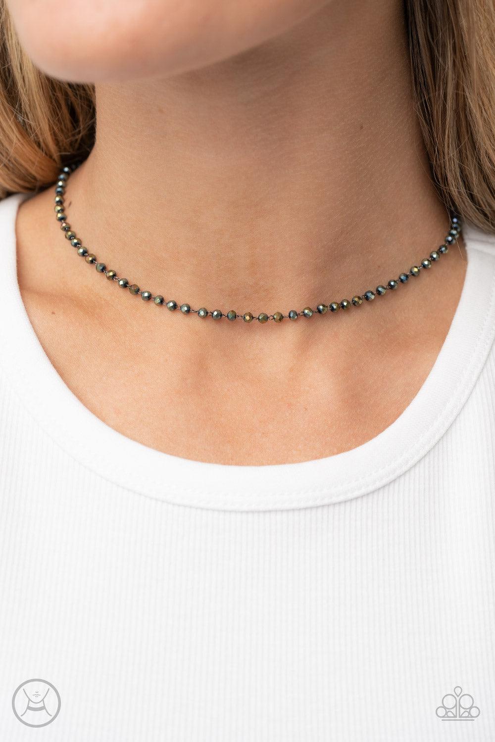 Mini MVP Multi "Oil Spill" Choker Necklace - Paparazzi Accessories- on model - CarasShop.com - Paparazzi Jewelry by Cara Jewels