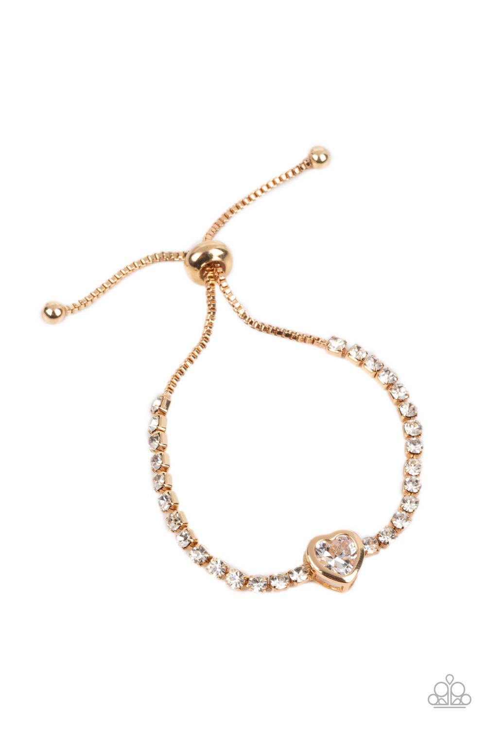 Mirrored Love Gold & White Rhinestone Heart Bracelet - Paparazzi Accessories- lightbox - CarasShop.com - Paparazzi Jewelry by Cara Jewels