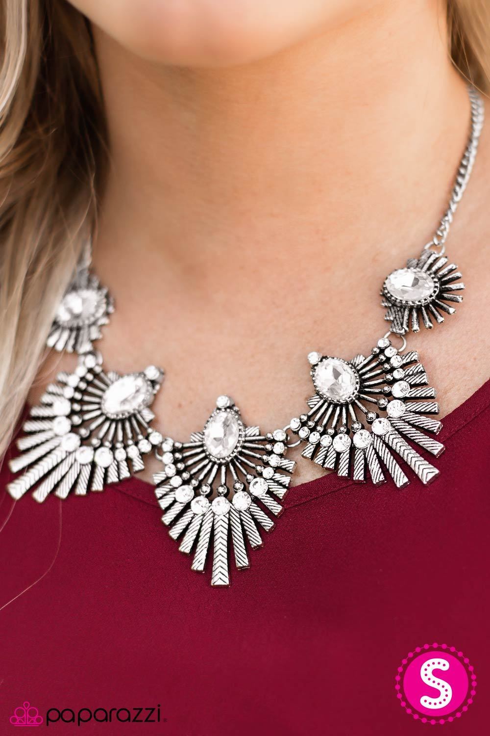 Miss YOU-niverse Silver Necklace and matching Earrings - Paparazzi Accessories - model -CarasShop.com - Paparazzi Jewelry by Cara Jewels