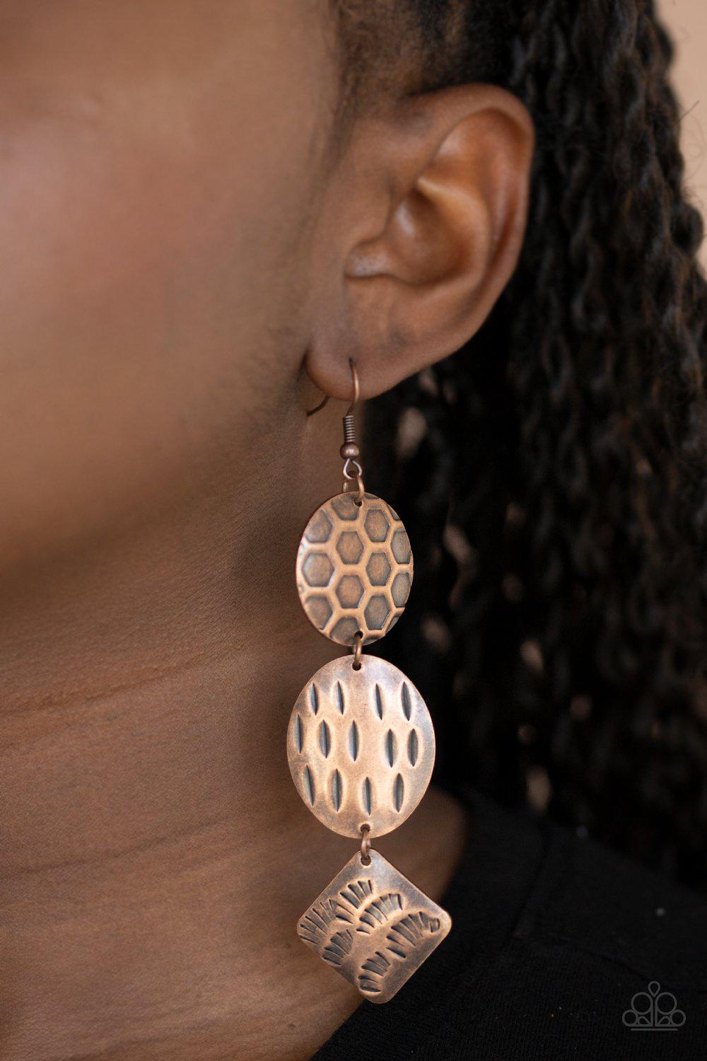 Mixed Movement Copper Earrings - Paparazzi Accessories- lightbox - CarasShop.com - Paparazzi Jewelry by Cara Jewels