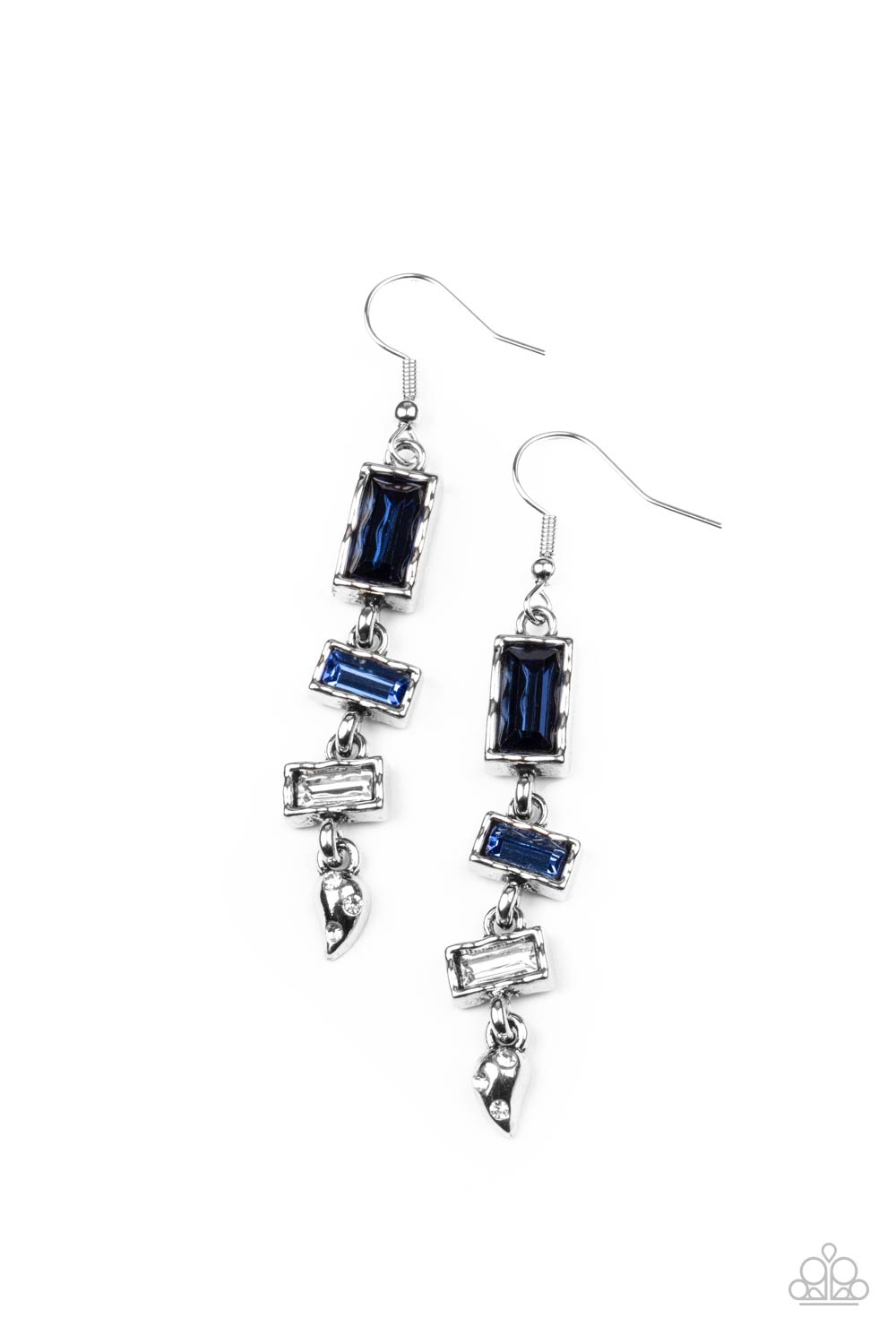 Modern Day Artifact Blue and White Rhinestone Earrings - Paparazzi Accessories- lightbox - CarasShop.com - Paparazzi Jewelry by Cara Jewels