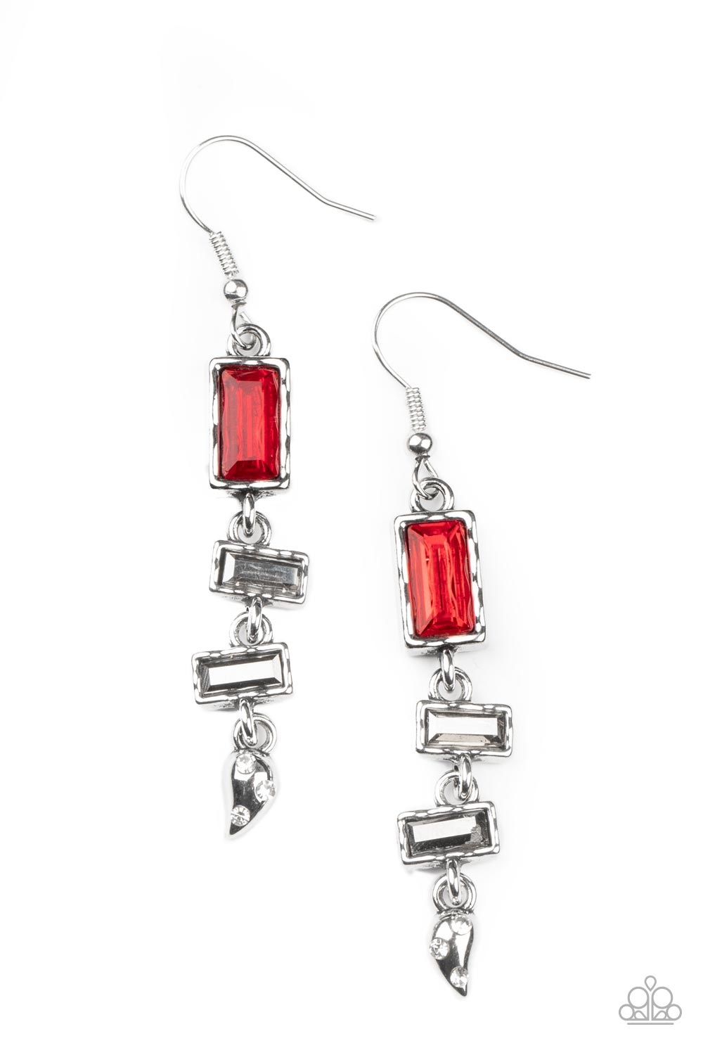 Modern Day Artifact Red and Hematite Rhinestone Earrings - Paparazzi Accessories- lightbox - CarasShop.com - Paparazzi Jewelry by Cara Jewels