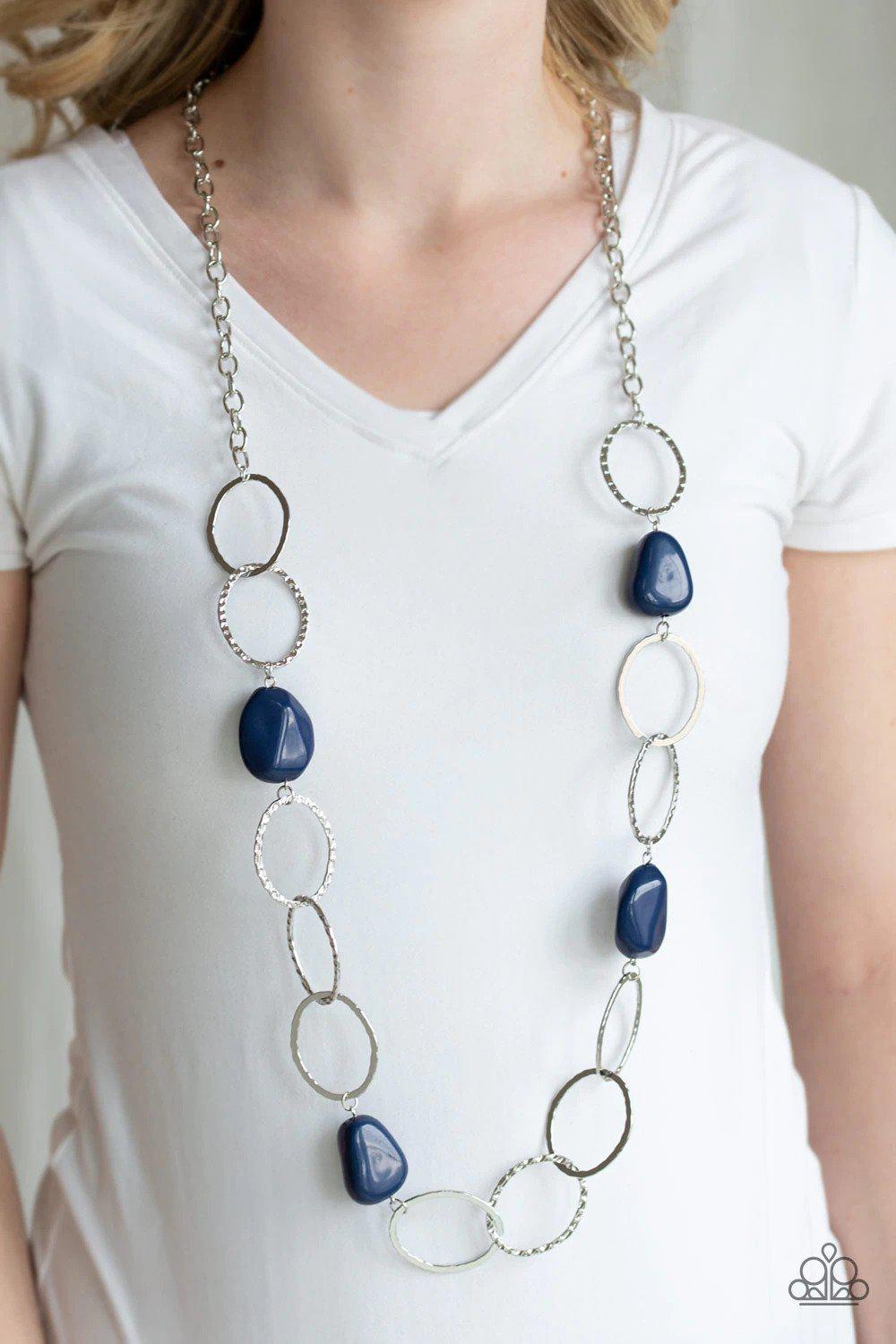 Modern Day Malibu Blue Necklace - Paparazzi Accessories- on model - CarasShop.com - Paparazzi Jewelry by Cara Jewels