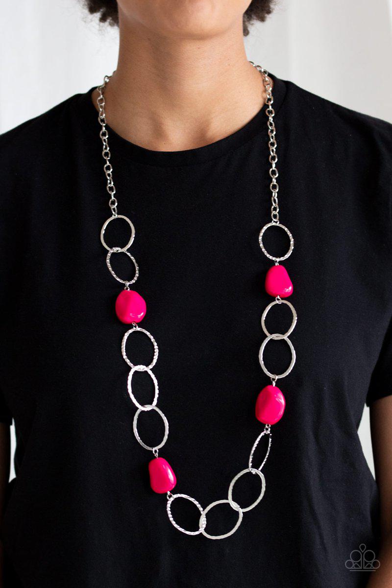 Modern Day Malibu Pink and Silver Necklace - Paparazzi Accessories- lightbox - CarasShop.com - Paparazzi Jewelry by Cara Jewels