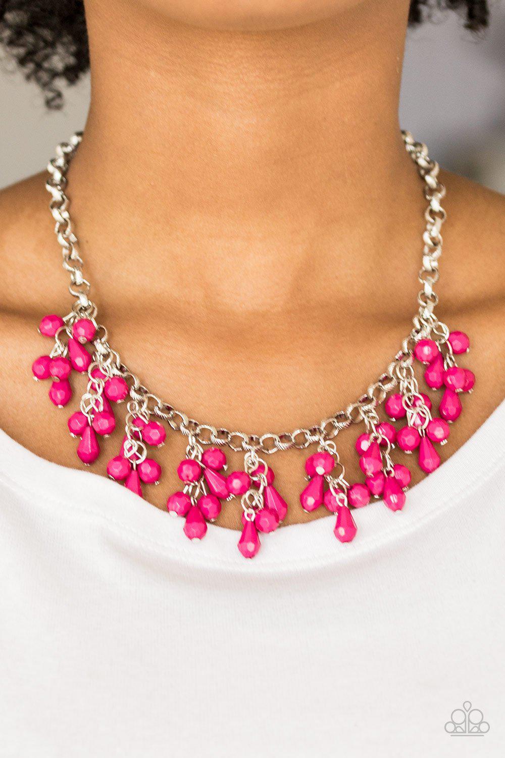 Modern Macarena Pink and Silver Necklace - Paparazzi Accessories- on model - CarasShop.com - Paparazzi Jewelry by Cara Jewels