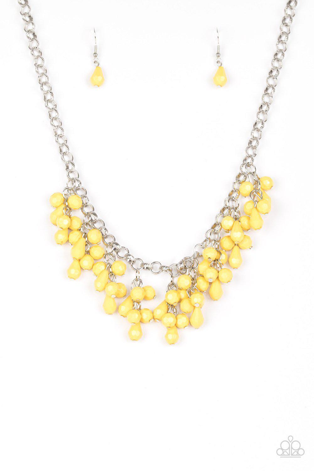 Modern Macarena Yellow Necklace - Paparazzi Accessories- on model - CarasShop.com - Paparazzi Jewelry by Cara Jewels